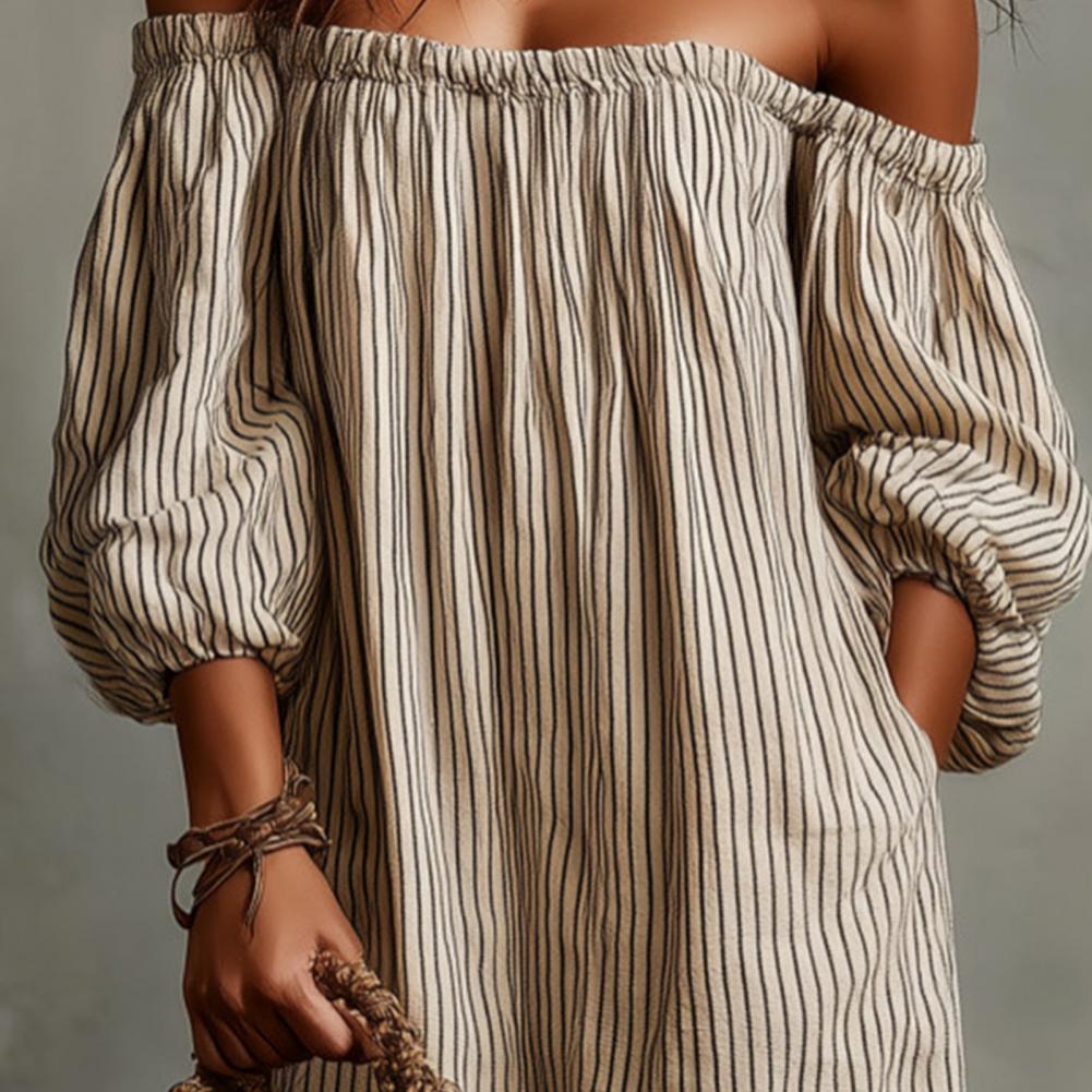 Off Shoulder Puff Sleeve Sundress - Abito lungo estivo da donna a