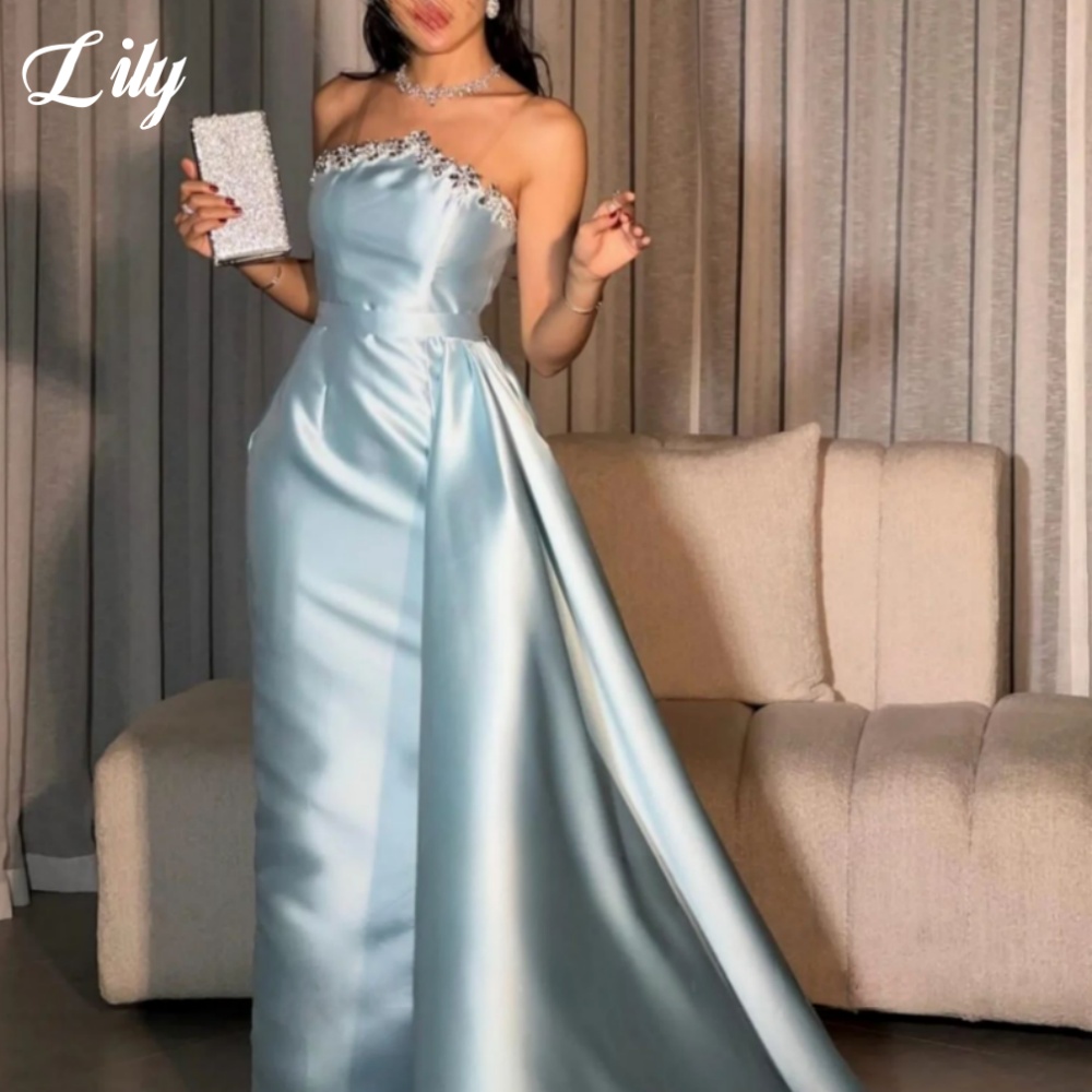 Elegant Satin Evening Gown Split - Abito formale elegante blu giglio con