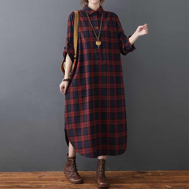 Casual Loose Linen Shirt Dress - Abito in Cotone e Lino da