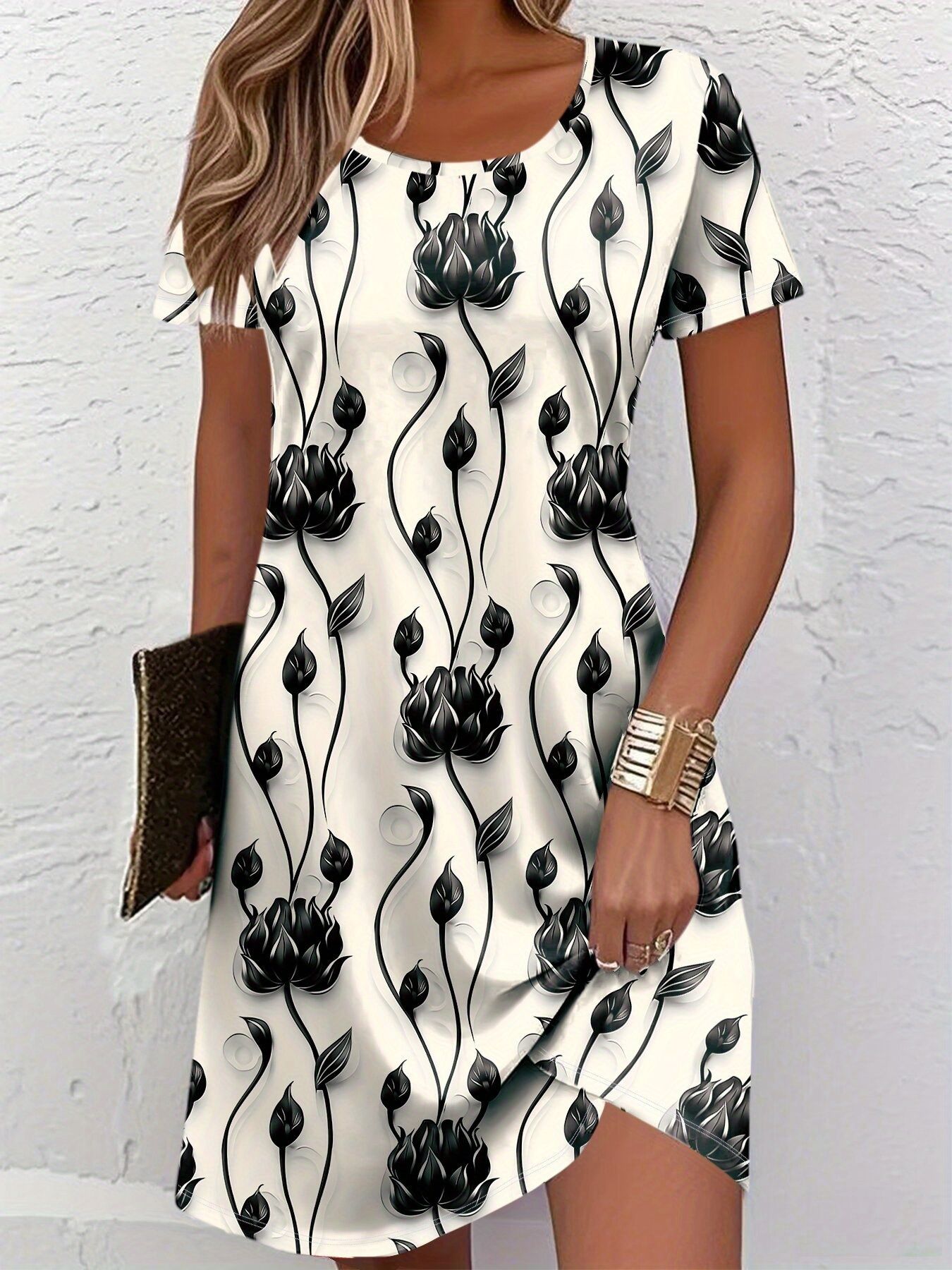French Vintage Floral Midi Dress - Nuovo Abito Estivo da Donna Slim