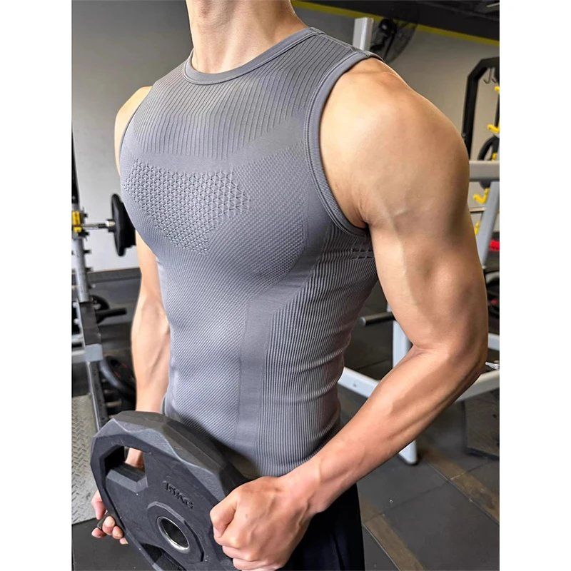 Seamless Ribbed Workout Tank Top - Canotta da uomo senza cuciture a
