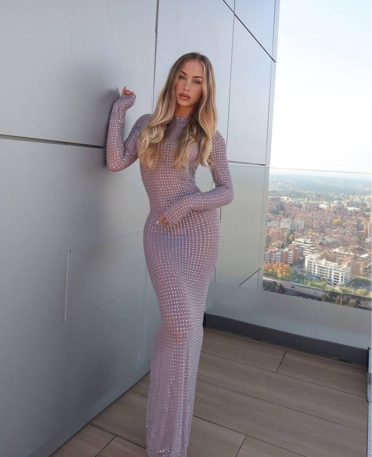 Sparkly Rhinestone Club Party Dress - 2025 Nuovo abito trasparente per servizio