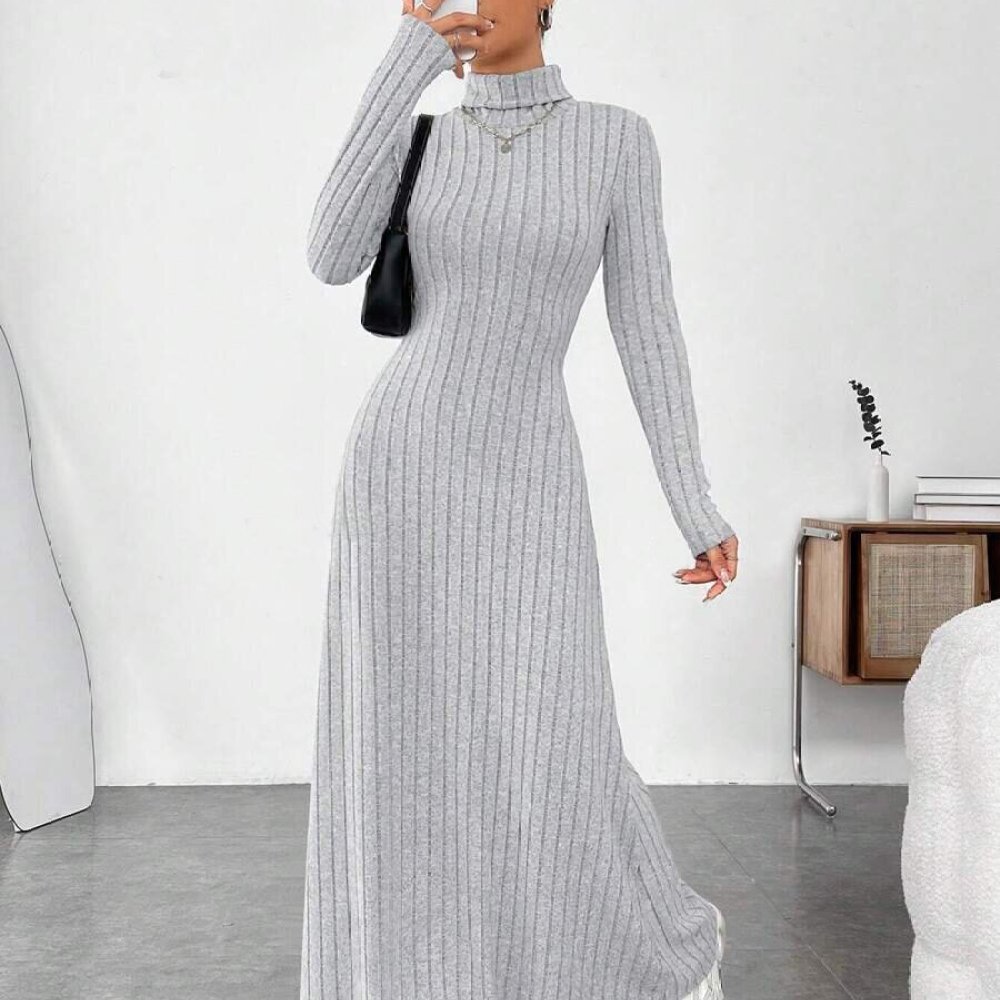Elegante Abito Autunnale a Col - Bodycon Long Sleeve Ribbed Dress recensione e prezzo