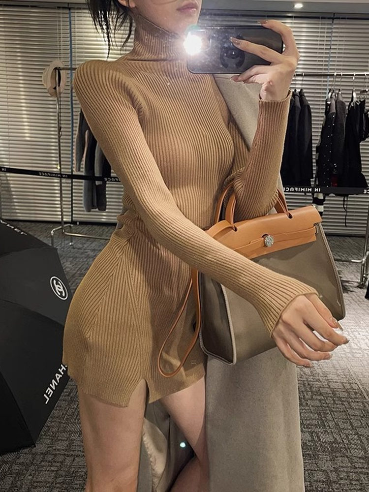 Abito mini aderente da donna,  - Bodycon Long Sleeve Ribbed Dress recensione e prezzo