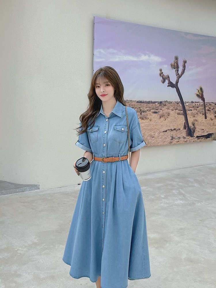 Abito in denim da donna 2026,  - Korean Style A Line Shirt Dress recensione e prezzo