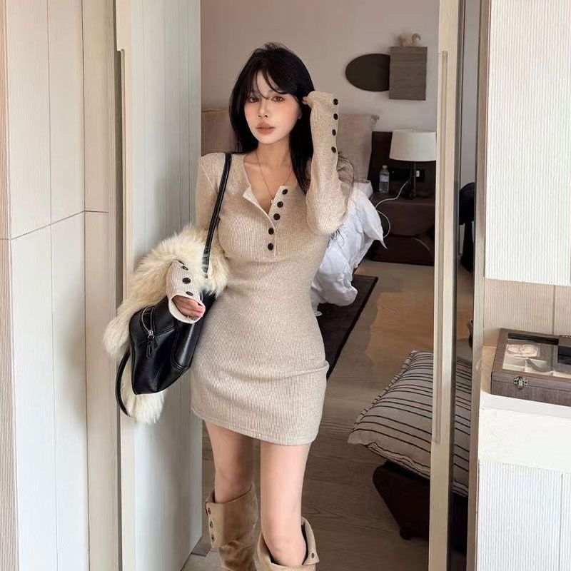 Abiti aderenti in maglia da do - Bodycon Long Sleeve Ribbed Dress recensione e prezzo