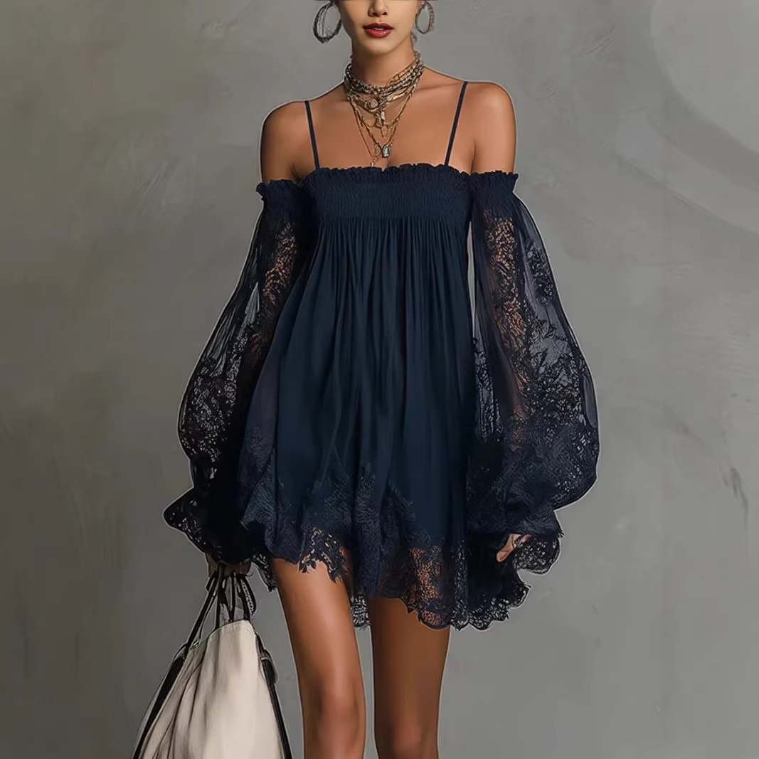 Abito Mini in Pizzo con Spalle - Off Shoulder Puff Sleeve Sundress recensione e prezzo