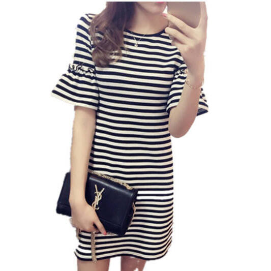 Abito estivo a righe da donna, - Korean Style A Line Shirt Dress recensione e prezzo
