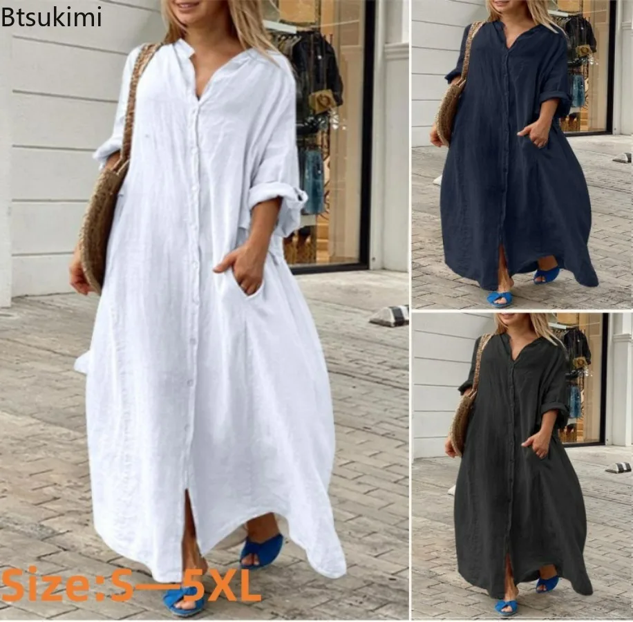 Abito Lungo Casual da Donna in - Casual Loose Linen Shirt Dress recensione e prezzo