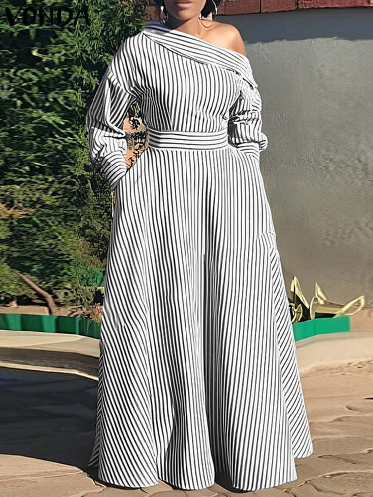 VONDA 2024 abito lungo a righe - Off Shoulder Puff Sleeve Sundress recensione e prezzo