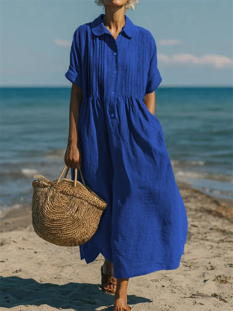 Abito midi o maxi da donna con - Casual Loose Linen Shirt Dress recensione e prezzo