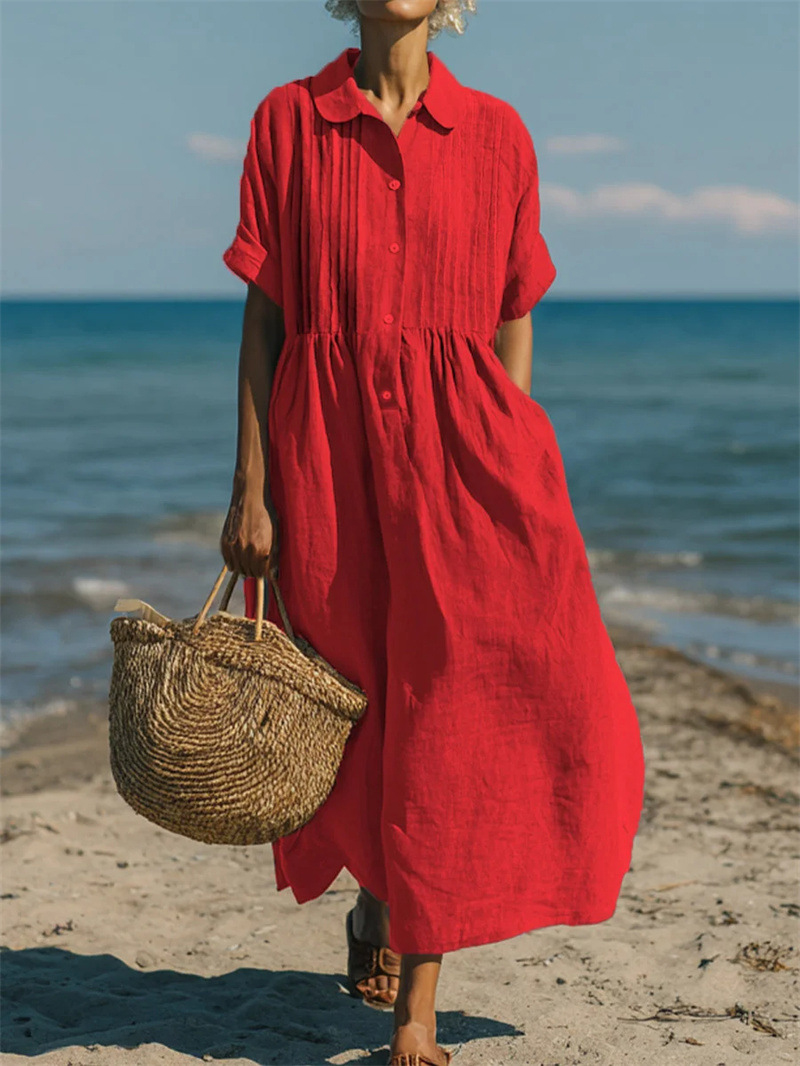 Abito midi o maxi da donna con - Casual Loose Linen Shirt Dress recensione e prezzo