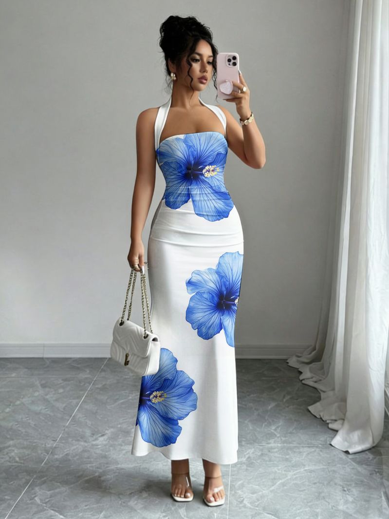 Abito Lungo Aderente con Collo - French Vintage Floral Midi Dress recensione e prezzo