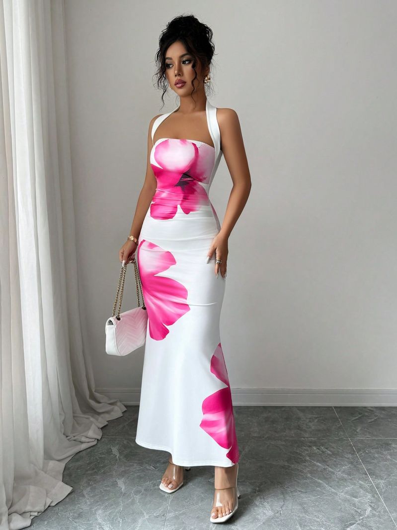 Abito Lungo Aderente con Collo - French Vintage Floral Midi Dress recensione e prezzo