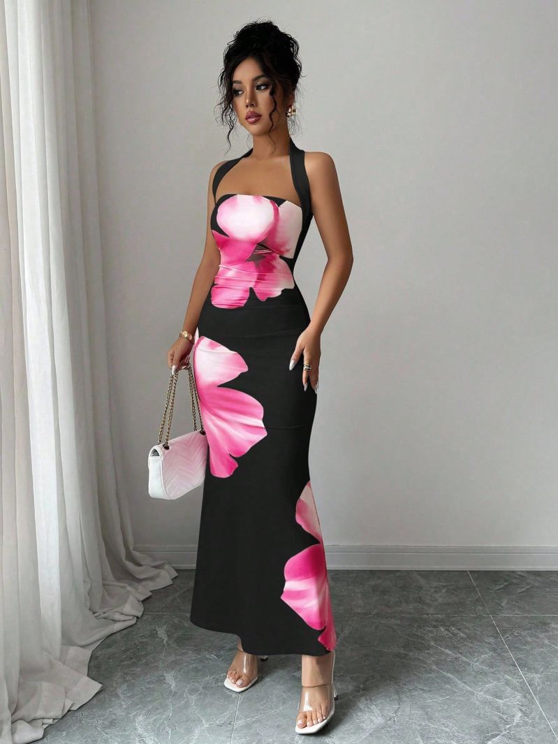 Abito Lungo Aderente con Collo - French Vintage Floral Midi Dress recensione e prezzo
