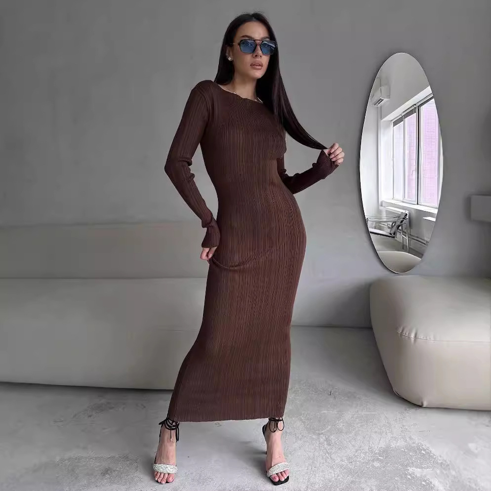 Abito lungo da donna elegante  - Bodycon Long Sleeve Ribbed Dress recensione e prezzo