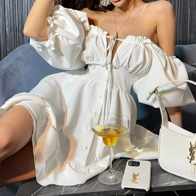Mini Abiti Estivi da Donna con - Off Shoulder Puff Sleeve Sundress recensione e prezzo