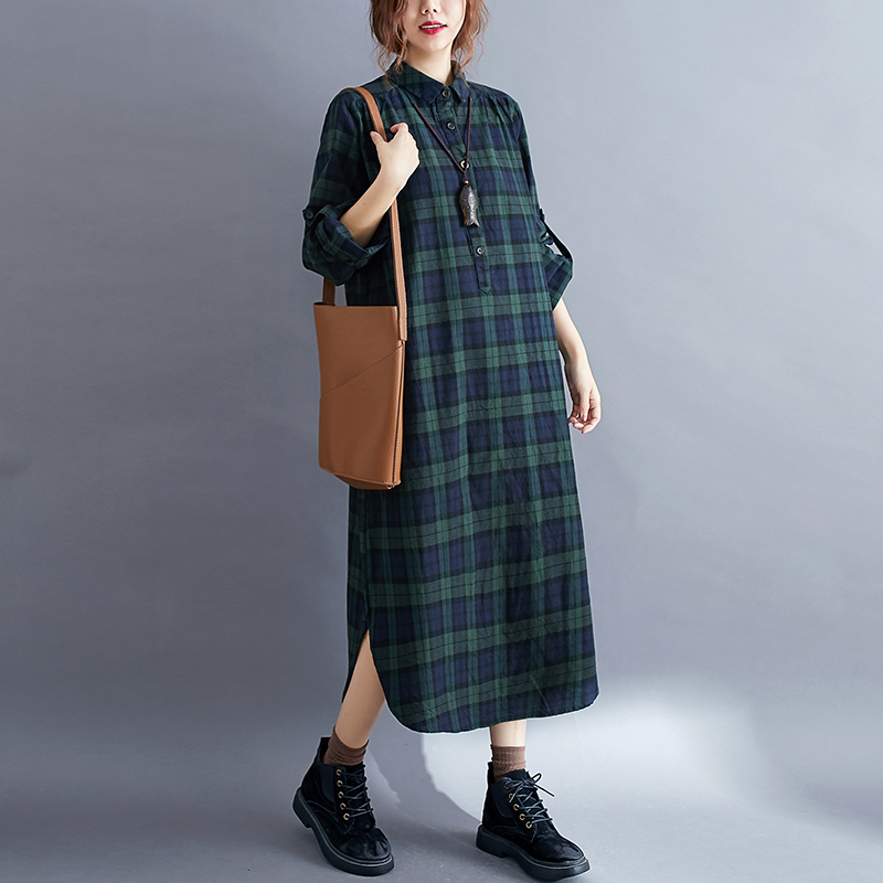 Abito a camicia a quadri casua - Korean Style A Line Shirt Dress recensione e prezzo