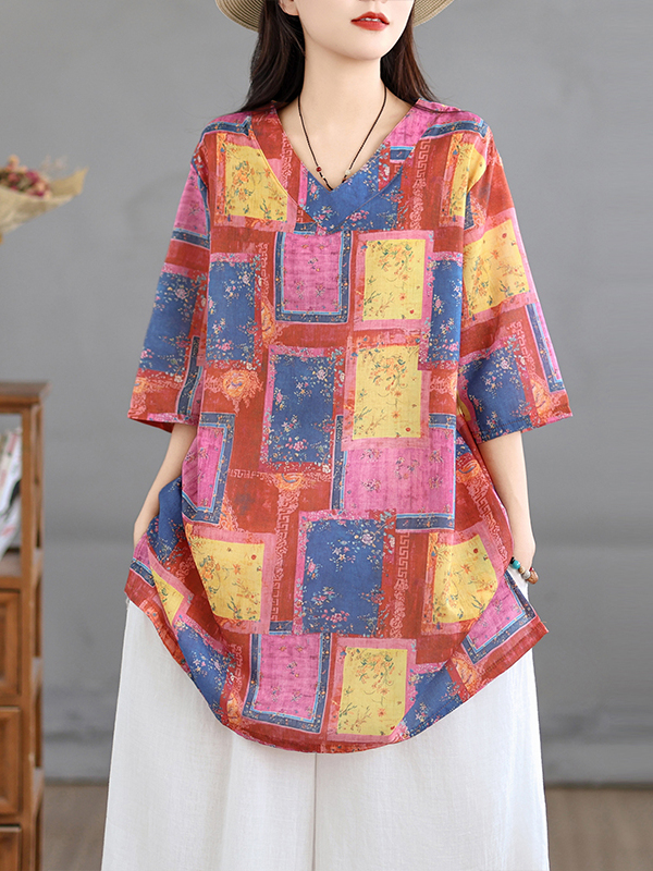 Top Casual in Lino Stampato, S - Casual Loose Linen Shirt Dress recensione e prezzo