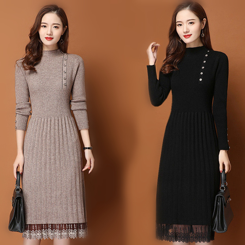 Bottoni con orlo in pizzo Donn - Bodycon Long Sleeve Ribbed Dress recensione e prezzo
