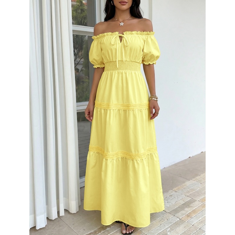 Abito lungo estivo da donna gi - Off Shoulder Puff Sleeve Sundress recensione e prezzo
