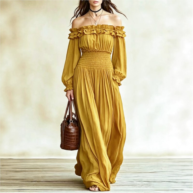 Abiti Lunghi da Donna alla Mod - Off Shoulder Puff Sleeve Sundress recensione e prezzo