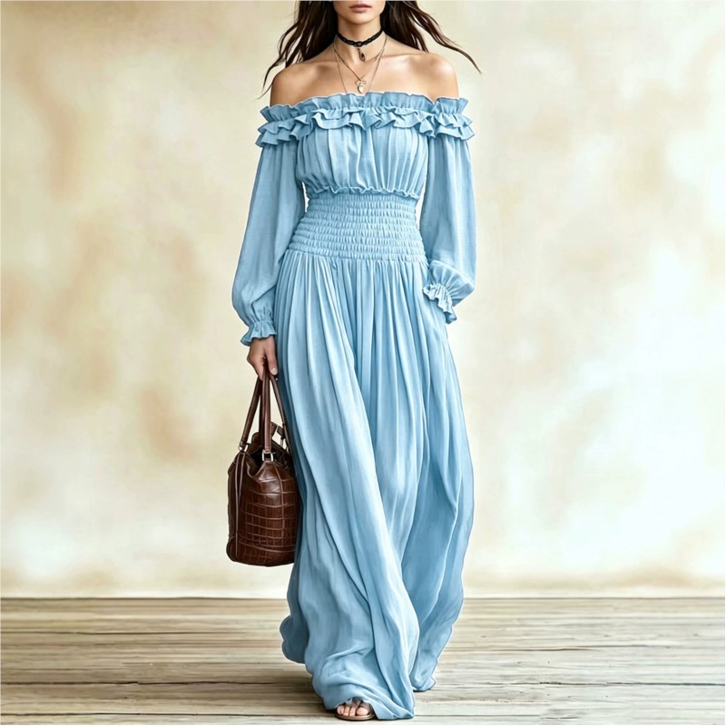 Abiti Lunghi da Donna alla Mod - Off Shoulder Puff Sleeve Sundress recensione e prezzo