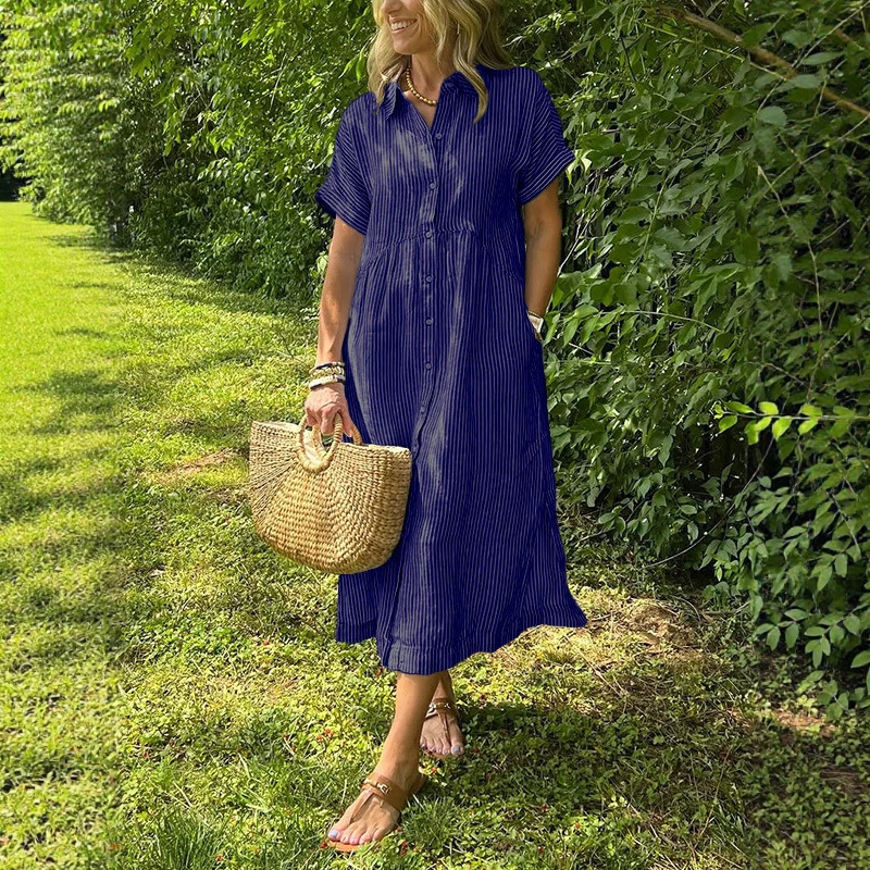 Abito a Camicia a Righe da Don - Casual Loose Linen Shirt Dress recensione e prezzo