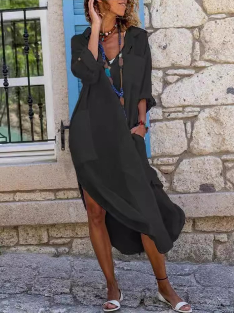 Abito camicia da donna bianco  - Casual Loose Linen Shirt Dress recensione e prezzo