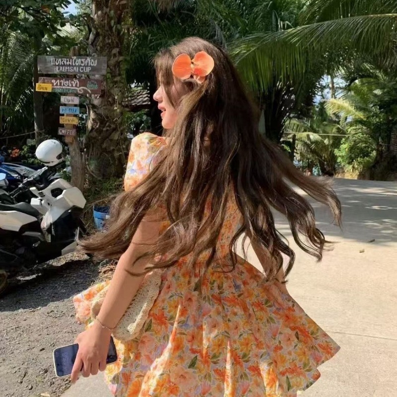 Vestito Mini Floreale Arancion - Off Shoulder Puff Sleeve Sundress recensione e prezzo
